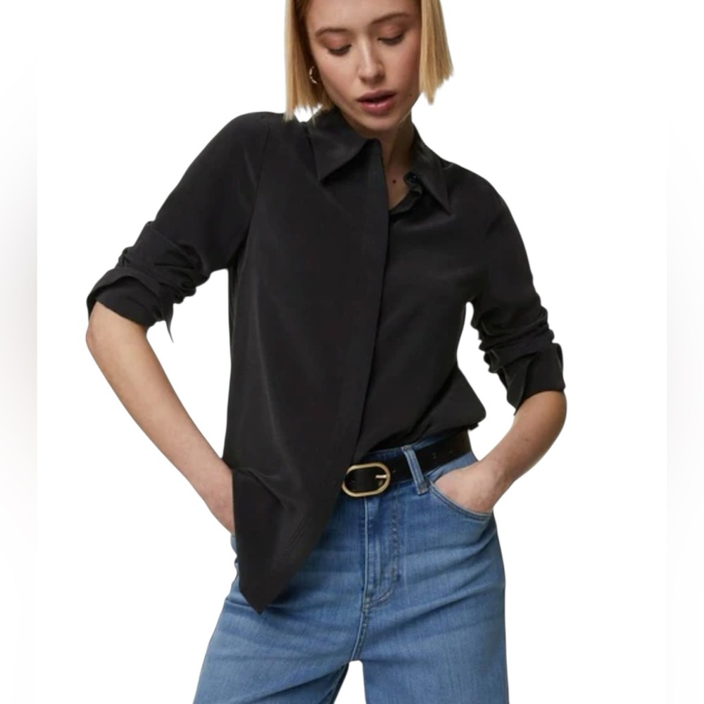 H&M Black Silky Dress Shirt Button Down Size 8